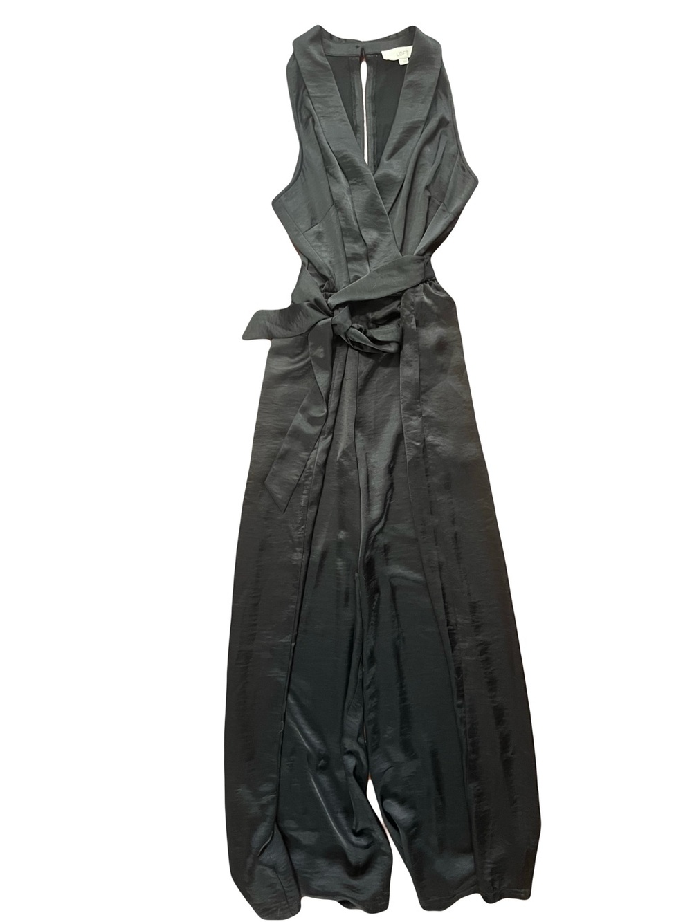LOFT Black Sleeveless V-Neck Wrap Jumpsuit with Tie Waist